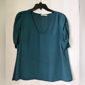 Lush Deep Teal V-Neck Blouse